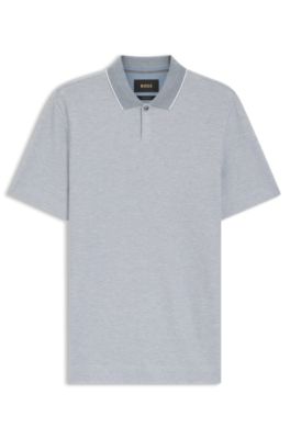 Cotton-silk polo shirt with three-tone structure, Light Blue