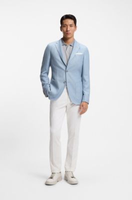 Cotton-silk polo shirt with three-tone structure, Light Blue