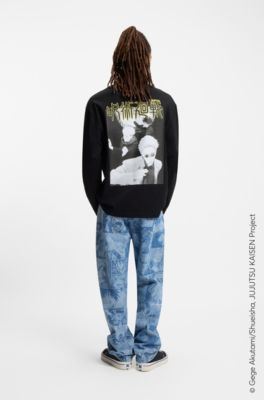 Camiseta HUGO x Jujutsu Kaisen con estampado de Yuji, Megumi y Kento, Negro