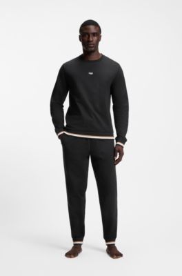 Sudadera de felpa de rizo de algod&oacute;n con rayas distintivas y logo, Negro