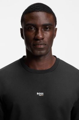 Sudadera de felpa de rizo de algod&oacute;n con rayas distintivas y logo, Negro