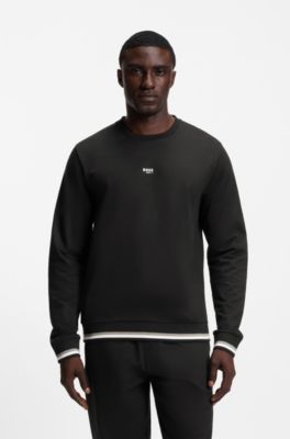 Sudadera de felpa de rizo de algod&oacute;n con rayas distintivas y logo, Negro