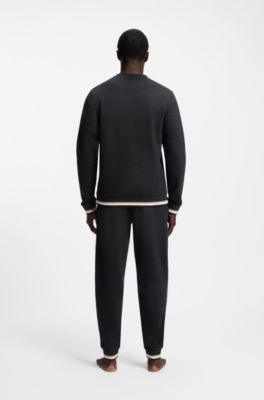 Sudadera de felpa de rizo de algod&oacute;n con rayas distintivas y logo, Negro