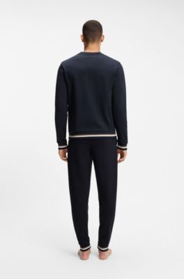 Sudadera de felpa de rizo de algod&oacute;n con rayas distintivas y logo, Azul oscuro