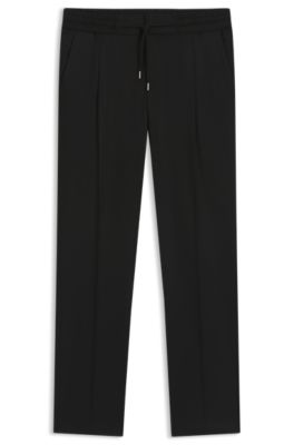 Pantalones slim fit de tejido de sarga con cintura con cord&oacute;n, Negro