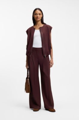 Gilet en twill stretch avec fermeture &eacute;clair sur le devant, Marron fonc&eacute;