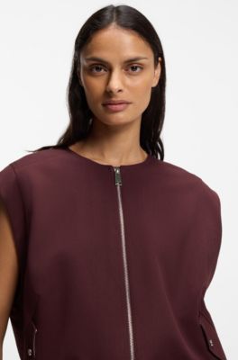 Zip-front waistcoat in twill, Dark Brown