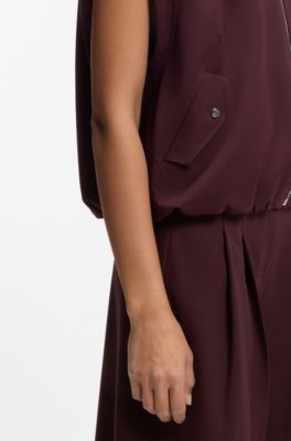 Zip-front waistcoat in twill, Dark Brown