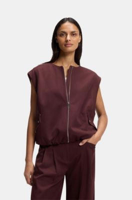 Zip-front waistcoat in twill, Dark Brown