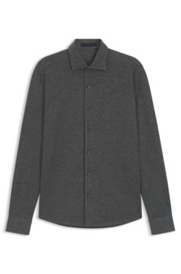 Camisa slim fit BECKHAM&nbsp;x&nbsp;BOSS en punto de algod&oacute;n, Gris