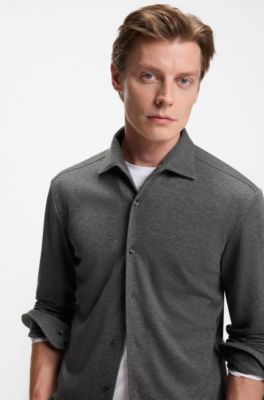 Camisa slim fit BECKHAM&nbsp;x&nbsp;BOSS en punto de algod&oacute;n, Gris