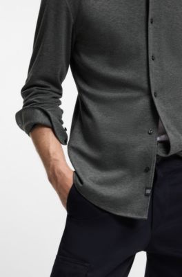 Camisa slim fit BECKHAM&nbsp;x&nbsp;BOSS en punto de algod&oacute;n, Gris