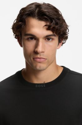 Camiseta de algod&oacute;n con cuello redondo y logo, Negro