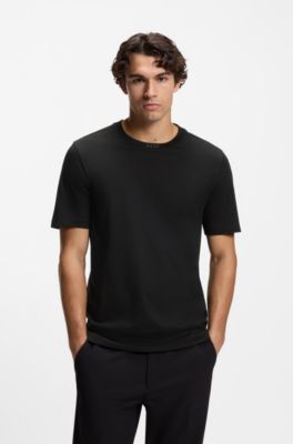 Camiseta de algod&oacute;n con cuello redondo y logo, Negro