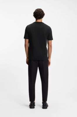 Camiseta de algod&oacute;n con cuello redondo y logo, Negro