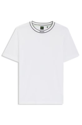 Camiseta de algod&oacute;n con cuello redondo y logo, Blanco