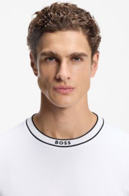 Camiseta de algod&oacute;n con cuello redondo y logo, Blanco