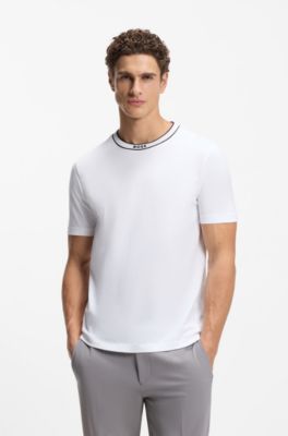 Camiseta de algod&oacute;n con cuello redondo y logo, Blanco