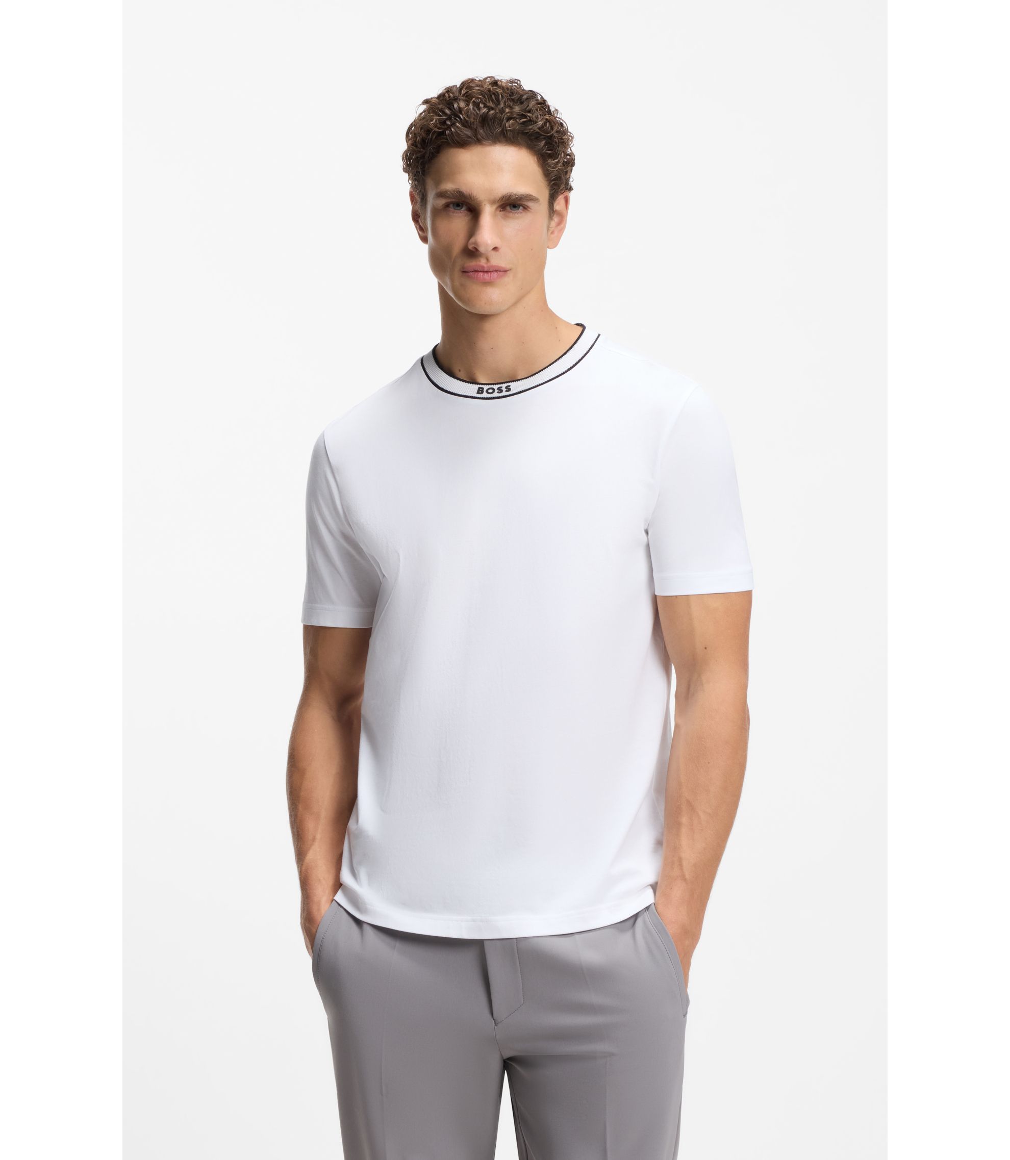 BOSS - Cotton T-shirt with logo crew neck - White