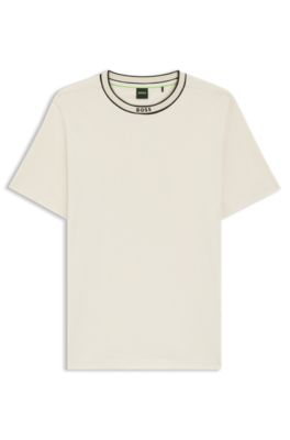 Camiseta de algod&oacute;n con cuello redondo y logo, Blanco