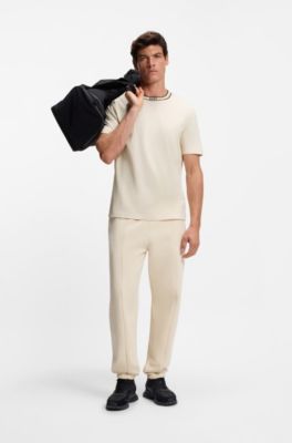 Camiseta de algod&oacute;n con cuello redondo y logo, Blanco