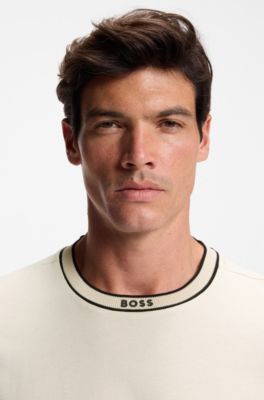Camiseta de algod&oacute;n con cuello redondo y logo, Blanco