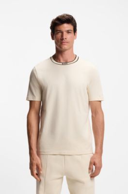 Camiseta de algod&oacute;n con cuello redondo y logo, Blanco