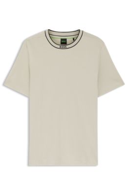 Camiseta de algod&oacute;n con cuello redondo y logo, Beige claro