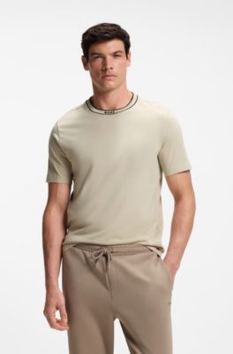 T-shirt en coton &agrave; col rond logot&eacute;, Beige clair