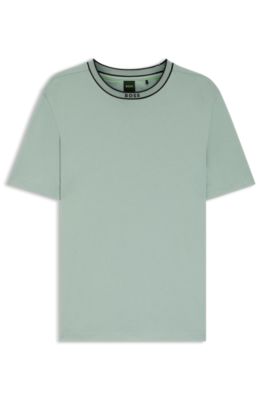T-shirt en coton &agrave; col rond logot&eacute;, Chaux