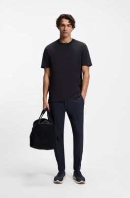 T-shirt en coton &agrave; col rond logot&eacute;, Bleu fonc&eacute;