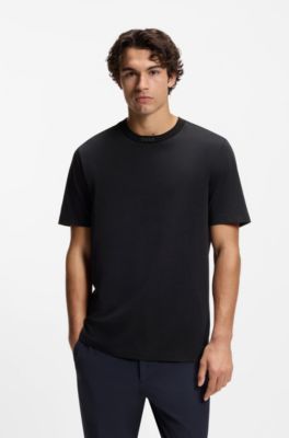 Camiseta de algod&oacute;n con cuello redondo y logo, Azul oscuro
