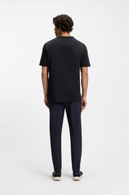 T-shirt en coton &agrave; col rond logot&eacute;, Bleu fonc&eacute;