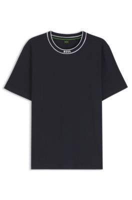 Camiseta de algod&oacute;n con cuello redondo y logo, Azul oscuro