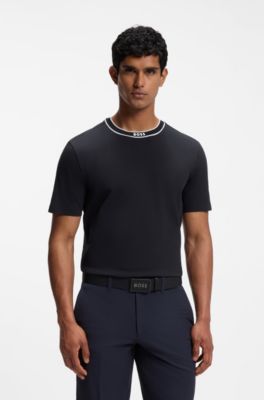 T-shirt en coton &agrave; col rond logot&eacute;, Bleu fonc&eacute;