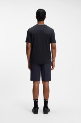 Camiseta de algod&oacute;n con cuello redondo y logo, Azul oscuro