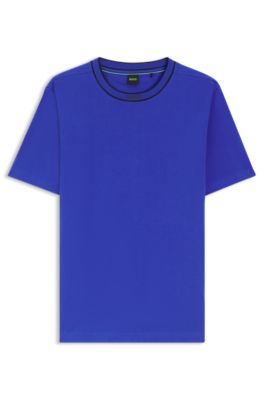 T-shirt en coton &agrave; col rond logot&eacute;, Bleu