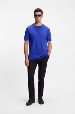 Camiseta de algod&oacute;n con cuello redondo y logo, Azul