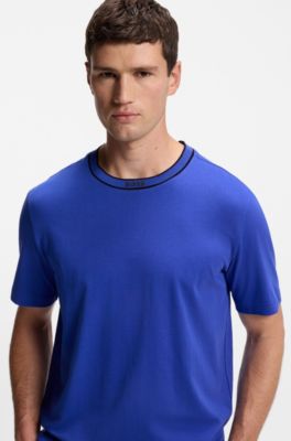 Camiseta de algod&oacute;n con cuello redondo y logo, Azul