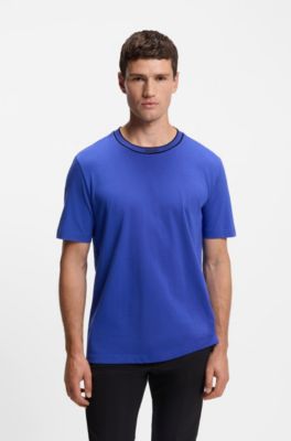 Camiseta de algod&oacute;n con cuello redondo y logo, Azul