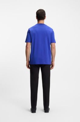 Camiseta de algod&oacute;n con cuello redondo y logo, Azul