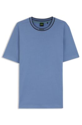Camiseta de algod&oacute;n con cuello redondo y logo, Celeste