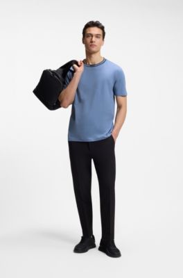 Camiseta de algod&oacute;n con cuello redondo y logo, Celeste