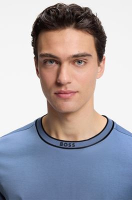 Camiseta de algod&oacute;n con cuello redondo y logo, Celeste