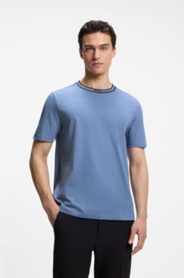 Camiseta de algod&oacute;n con cuello redondo y logo, Celeste