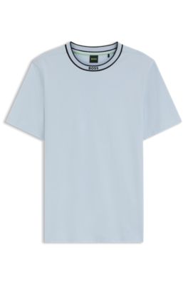 Camiseta de algod&oacute;n con cuello redondo y logo, Celeste