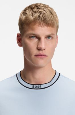 Camiseta de algod&oacute;n con cuello redondo y logo, Celeste
