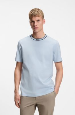 Camiseta de algod&oacute;n con cuello redondo y logo, Celeste