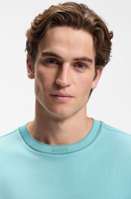 T-shirt en coton &agrave; col rond logot&eacute;, bleu clair