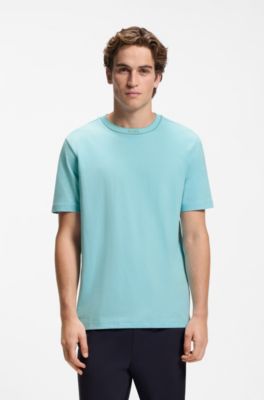 Camiseta de algod&oacute;n con cuello redondo y logo, Celeste